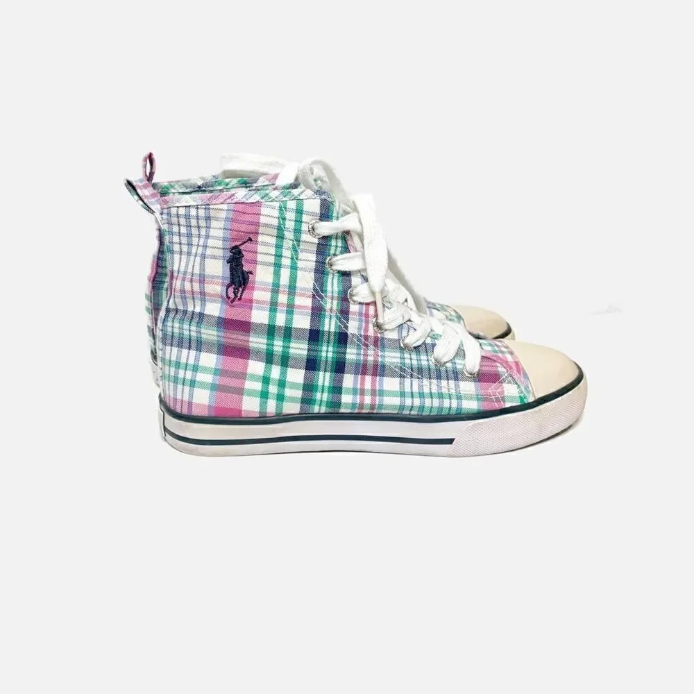 Polo Ralph Lauren Big Kid Plaid Preppy Bal Harbour Hi Multi 91039 Sneaker Size 3